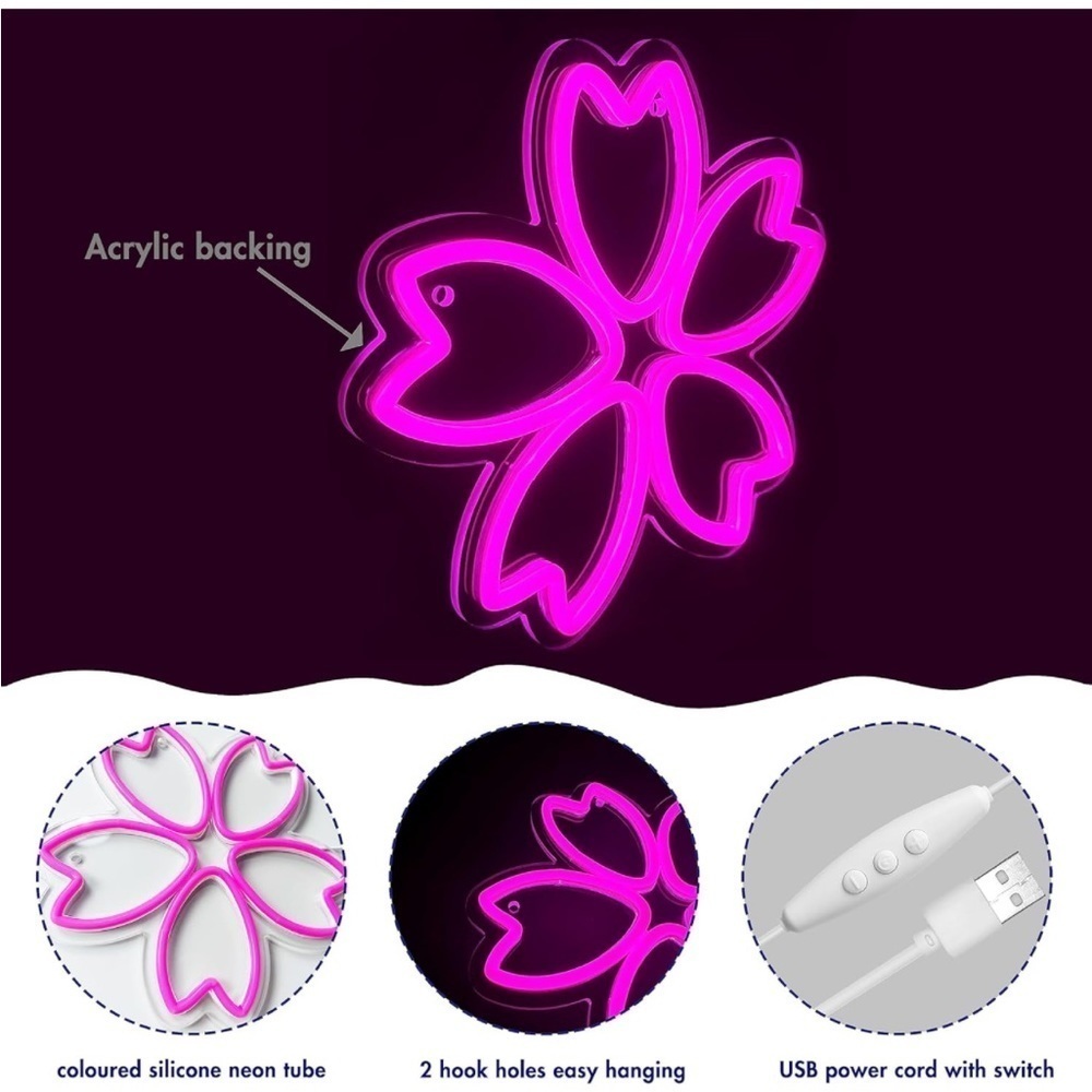 Neon Pink Sakura Japanese Flower Blossom Wall Kawaii Decor Light LED Indoor Gift - Picture 4 of 5